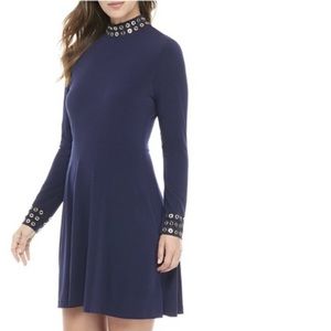 NWOT MICHEAL KORS NAVY MOCK NECK DRESS W/GROMMETS